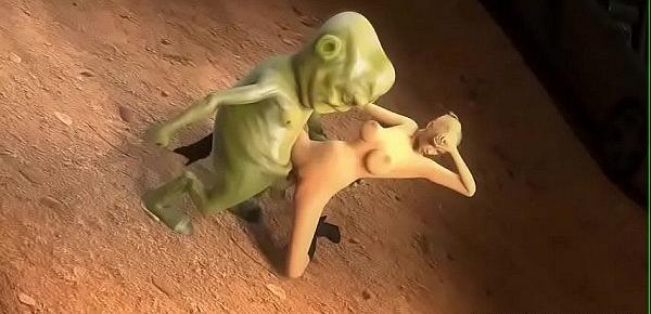  horny blonde fucked by green alien hard on desirt